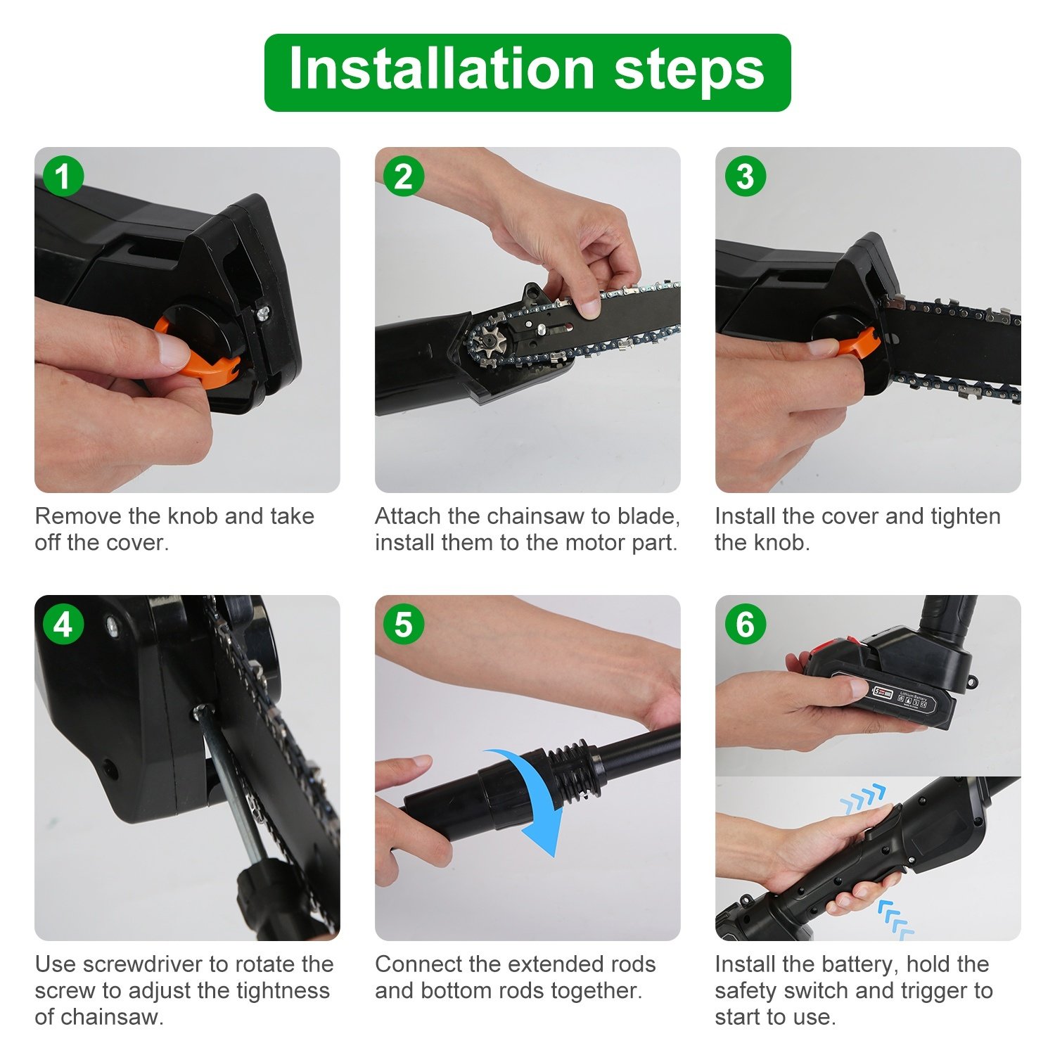 1Set 6in Cordless Pole Saw 7.4FT Maximum Extendable Length 35FT Per Second Speed Electric Pole Chainsaw 2Pcs 3.0Ah Batteries And Charger Included For Pruning Trimming Fedex Shipping - Image 10