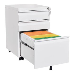 Installation Required  3-drawer Mobile Filing Cabinet With Lock, Office Storage Filing Cabinet Of Legal Letter Size, Metal Filing Cabinet To Be Installation Required  White