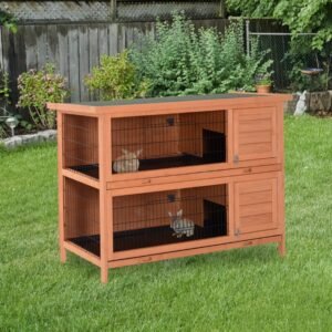 54  Rabbit Cage, 2-Tier Rabbit Hutch Outdoor Guinea With Removable Dividers And Pull-Out Trays, Orange