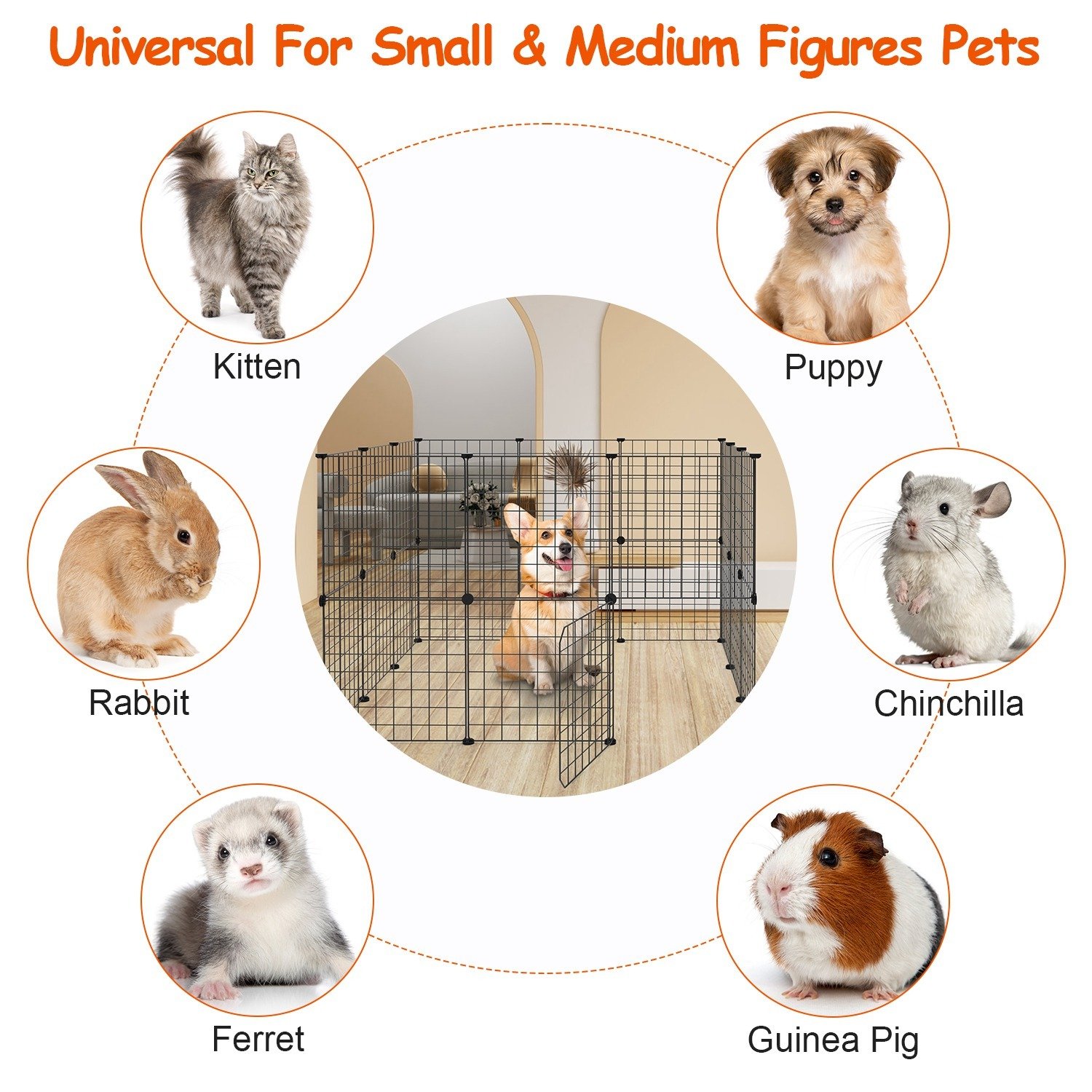 1Pc Small Animal Playpen With Door Dog Metal Playpen Small Medium Kitten Puppy Guinea Pig Rabbit Kennel Small Animal Cage Metal Wire Fence For Indoor Outdoor Yard Camping - Image 6