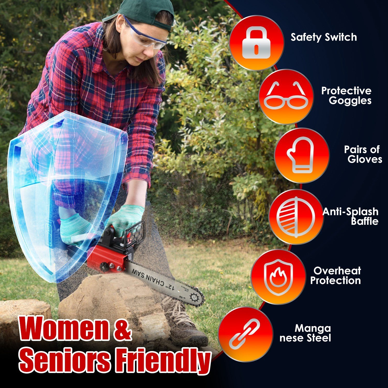 1Pc 12Inch Electric Cordless Chainsaw With 2Pcs 21V 3000mAh Battery And Charger Brushless Battery Operated Handheld Chainsaw With Auto Oiler Safety Switch For Tree Trimming Wood Cutting - Image 7