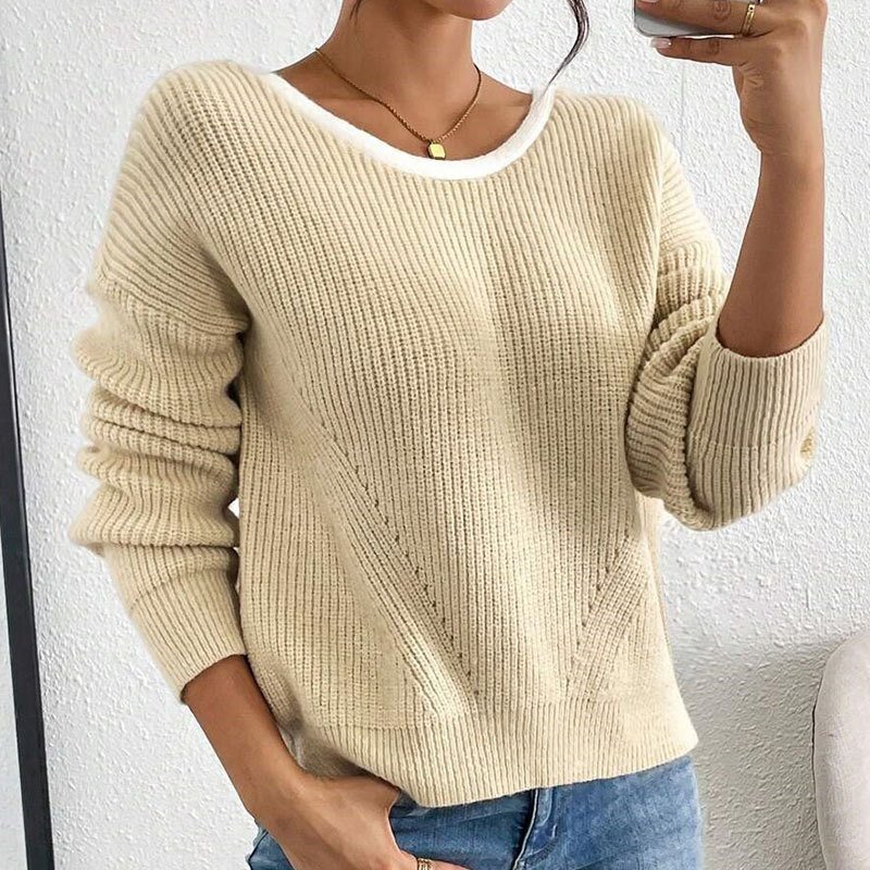 Women's Bow Sweater Long Sleeve Top, Open Back Crew Neck Split Pullover, Fall Trendy Going Out Sweater - Image 10
