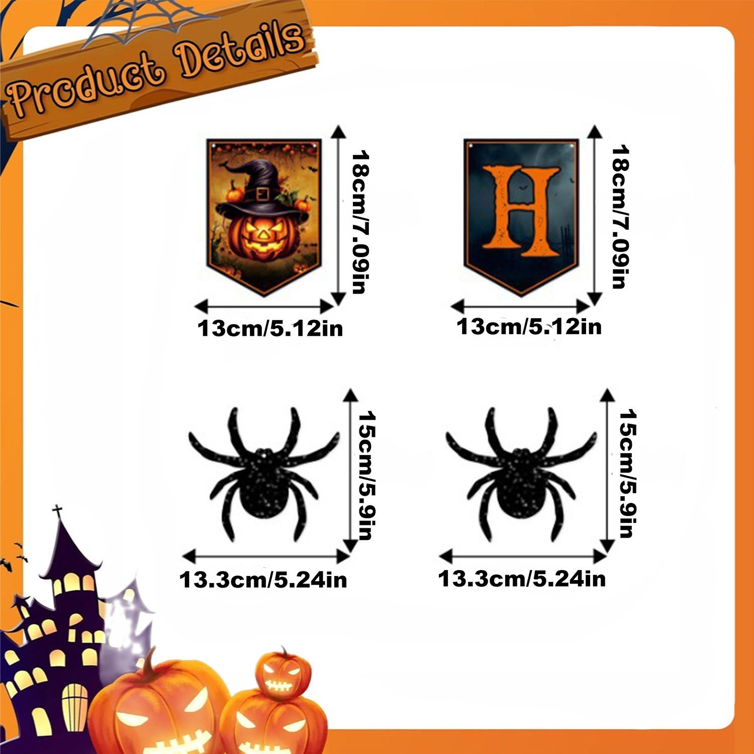 2 Packs Happy Halloween Banner Spider Ornament With Black Rope Trick Or Treat Banner Bunting Flag For Halloween Trick Or Treat Theme Party For Fireplace Wall Decorations Supplies - Image 6
