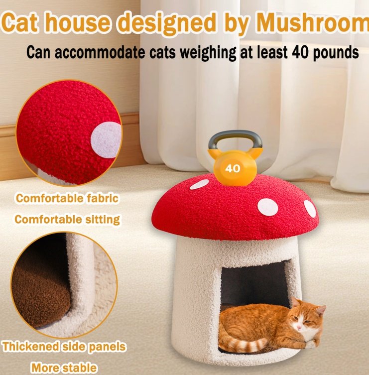 Extra Large Red Umbrella Mushroom Cat Bed, Scratch-resistant And Wear-resistant, Removable And Washable, Universal Pet Seat Bed For All Seasons, Pet Cat Bed, High-looking Mushroom Cat House - Image 5