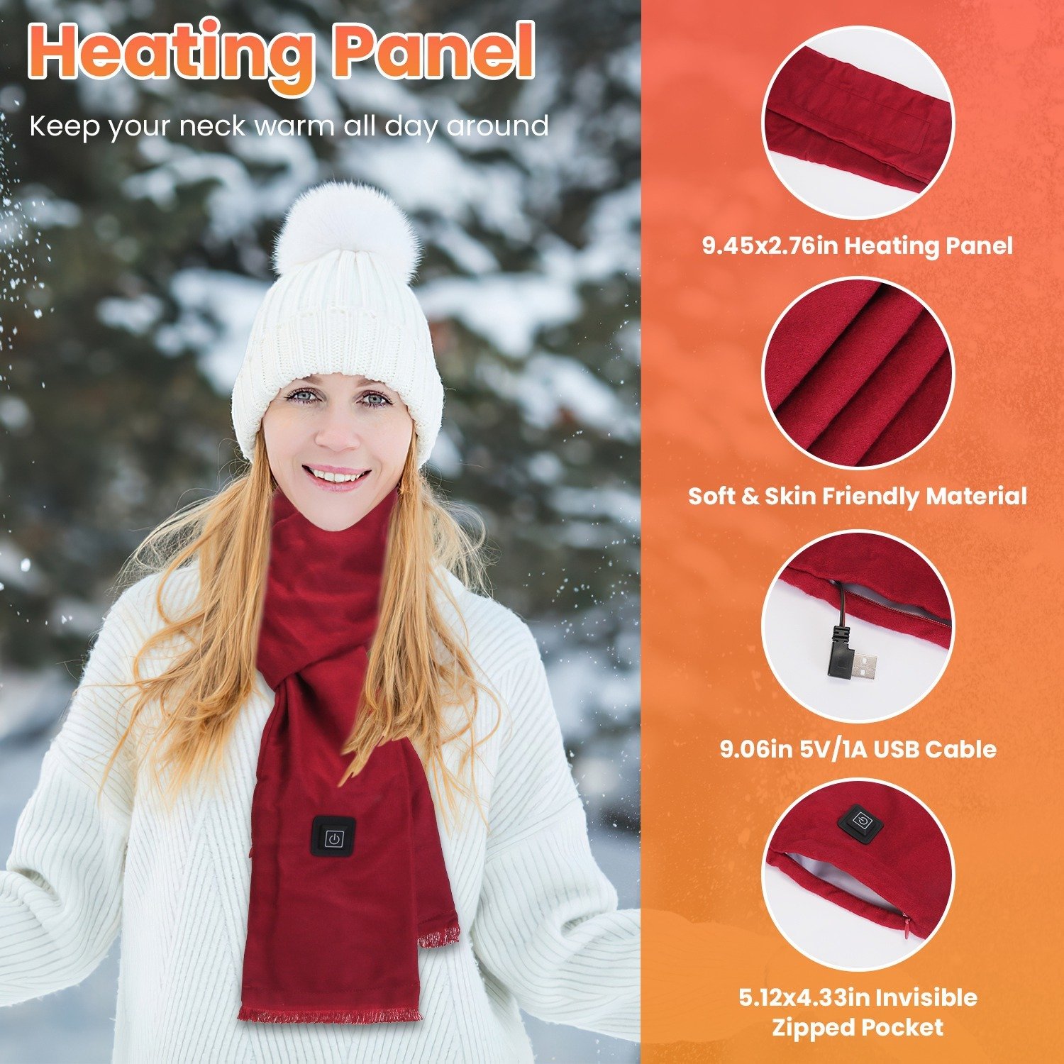 1Pc Electric Heated Winter Scarf USB Heating Neck Wrap Unisex Heated Neck Shawl Soft Warm Scarves With 3 Heating Modes For Outdoor Cycling Skiing Skating Winter Activities - Image 3
