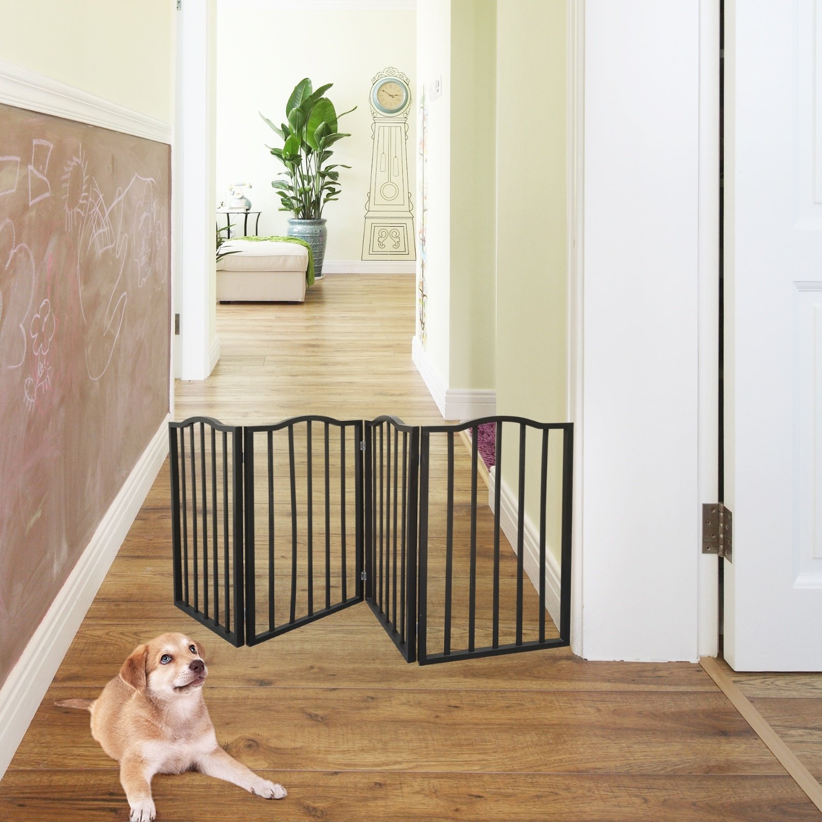 Dog Gate For Doorways, Stairs - Freestanding, Folding, Brown, Arc Wooden - Image 9