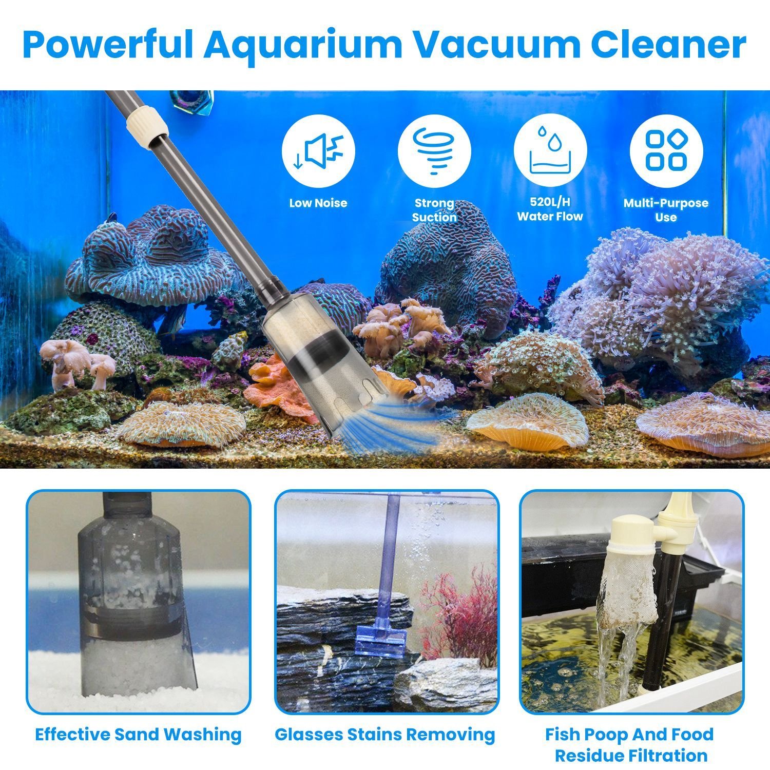 1 Set Multifunctional Electric Aquarium Gravel Cleaner Kit Length Adjustable Automatic Fish Tank Vacuum Cleaner Change Water Wash Sand Filter Dirt Removal - Image 3