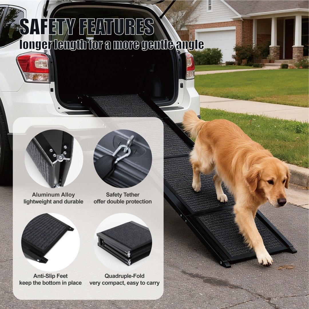 Dog Ramp For Car 65x17 Large Folding Pet Stair Ramps For Truck, SUV, With Non-Slip Surface, Up To 250LBS, Outdoor Dog Car Ramp For Medium Large Dogs, Portable Pet Steps - Image 6