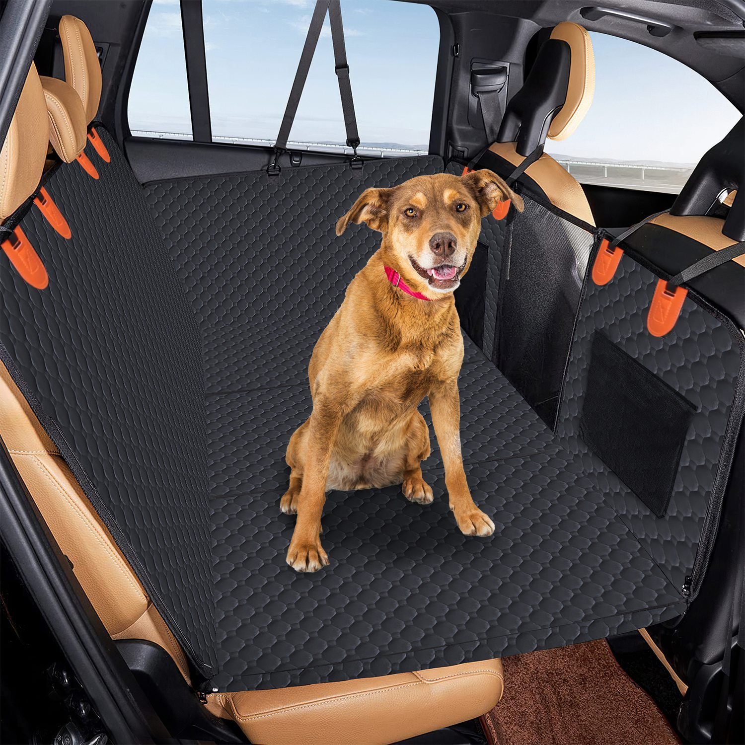 Dog Car Back Seat Cover With Zipper Mesh Window Storage Bags Waterproof 600D Oxford Cloth Car Seat Protector With Slide Flaps For Cars Trucks SUVs - Image 10