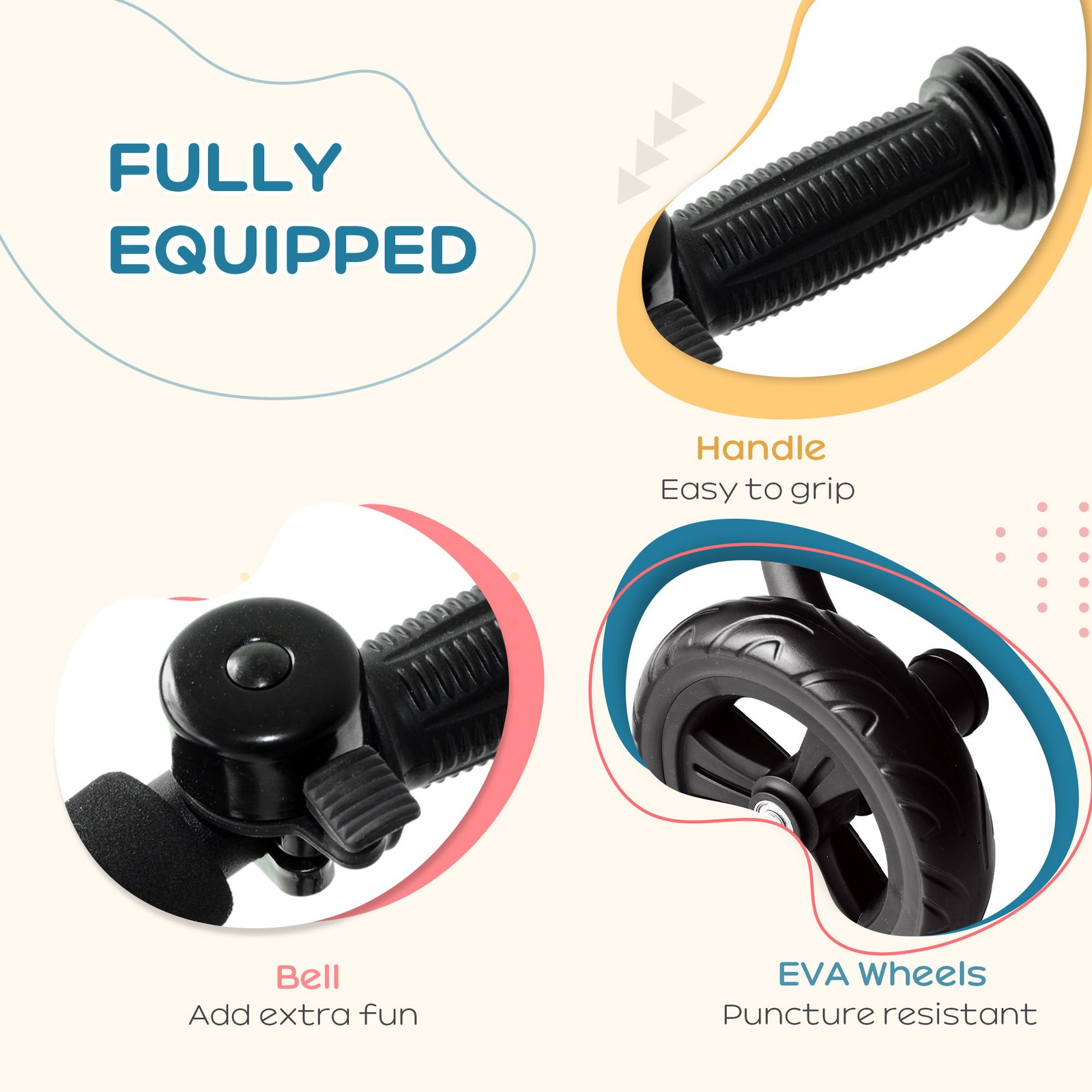 3-Wheel Indoor Outdoor Toddler Tricycle With Bell For Recreation Ride-On Black Com - Image 8