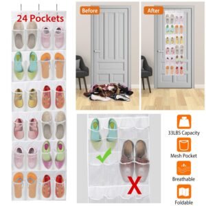 Over The Door Shoes Rack 24-Pocket Crystal Clear Organizer 6-Layer Hanging Storage Shelf For Shoes Slippers Small Toys Closet Cabinet