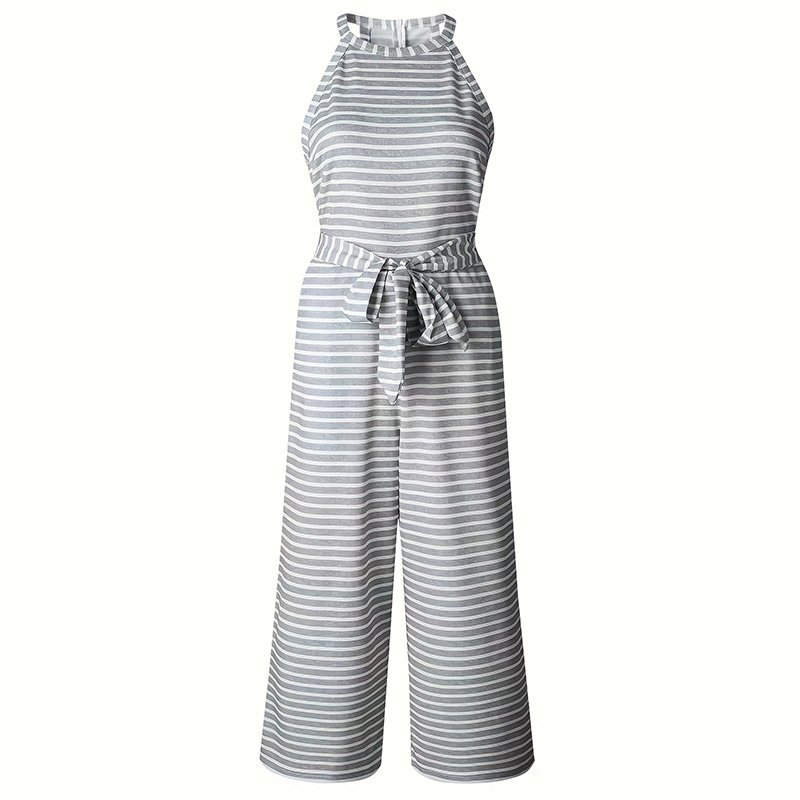 Womens Casual Striped Jumpsuits Summer Cap Sleeve Wide Leg Jumper Romper Button Down Travel Beach Outfits - Image 7