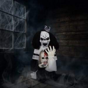 1.8ft Halloween Decoration Scary Clown, Sound-Actived Party Decor With Creepy Sound , Scary Haunted House Props For Indoor Party Home Table Garden Yard Lawn