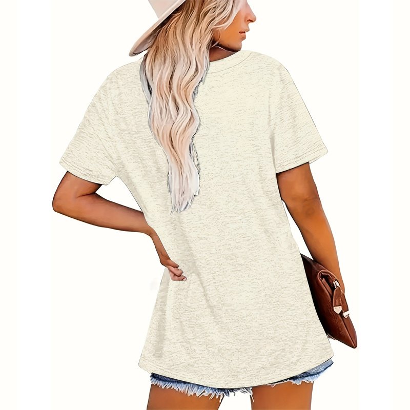 Women's Casual Short Sleeve T-Shirt - Comfortable Round Neck Tee With Slogan Print - Image 2