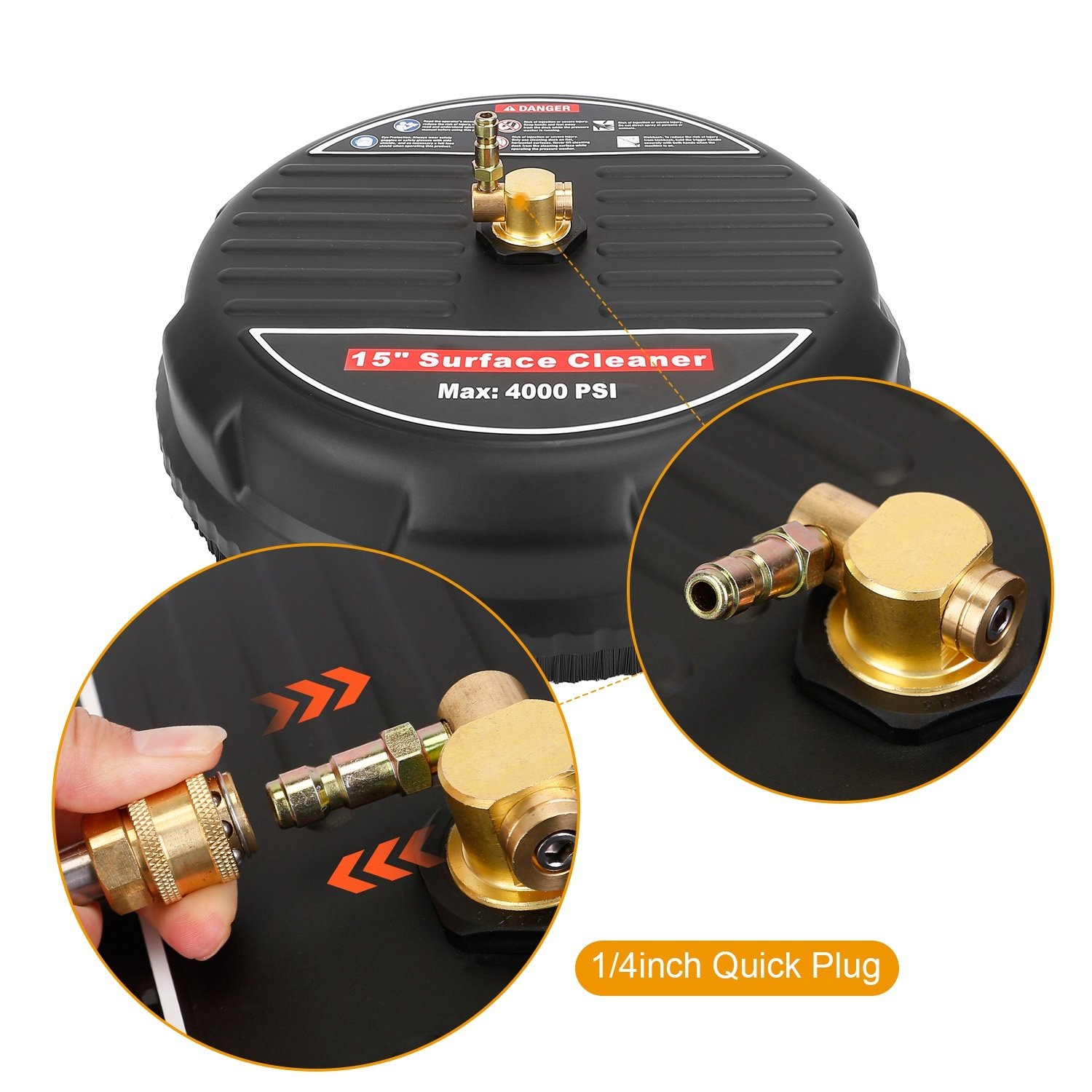 1 Set 15in High Pressure Flat Surface Cleaner 4000PSI Disc Power Washer Broom With 2 Washer Extension Wands 2Pc Replacement Nozzles - Image 2