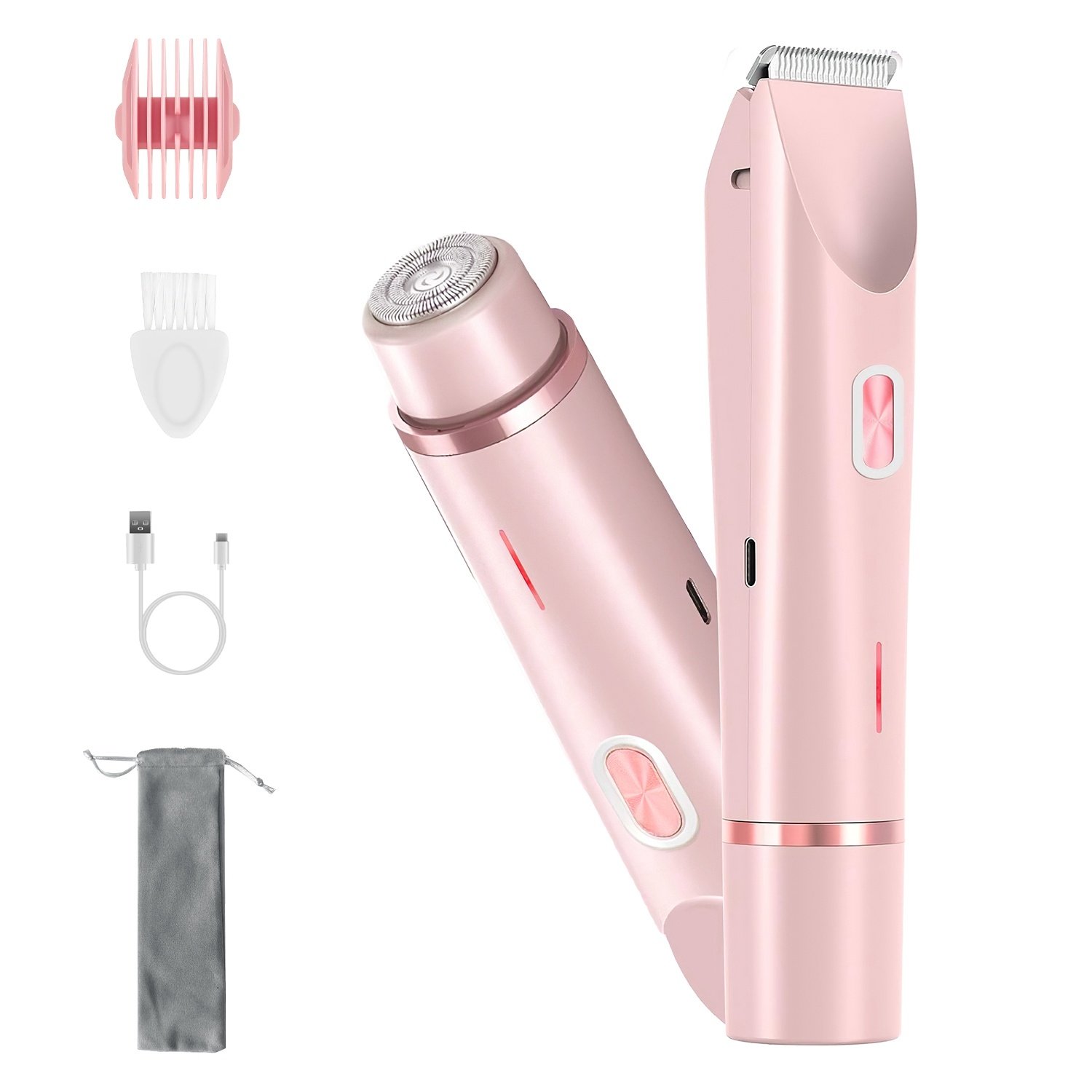 1Pc 2 In 1 Bikini Trimmer For Women Dual Head Cordless Body Shaver IPX7 Waterproof Rechargeable Pubic Hair Razor Wet And Dry Use For Bikini Underarm Leg Arm Body Face - Image 8