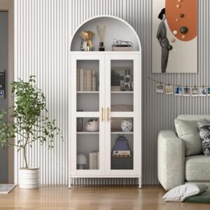 Metal Arched Household Storage Cabinet In Black And White Color
