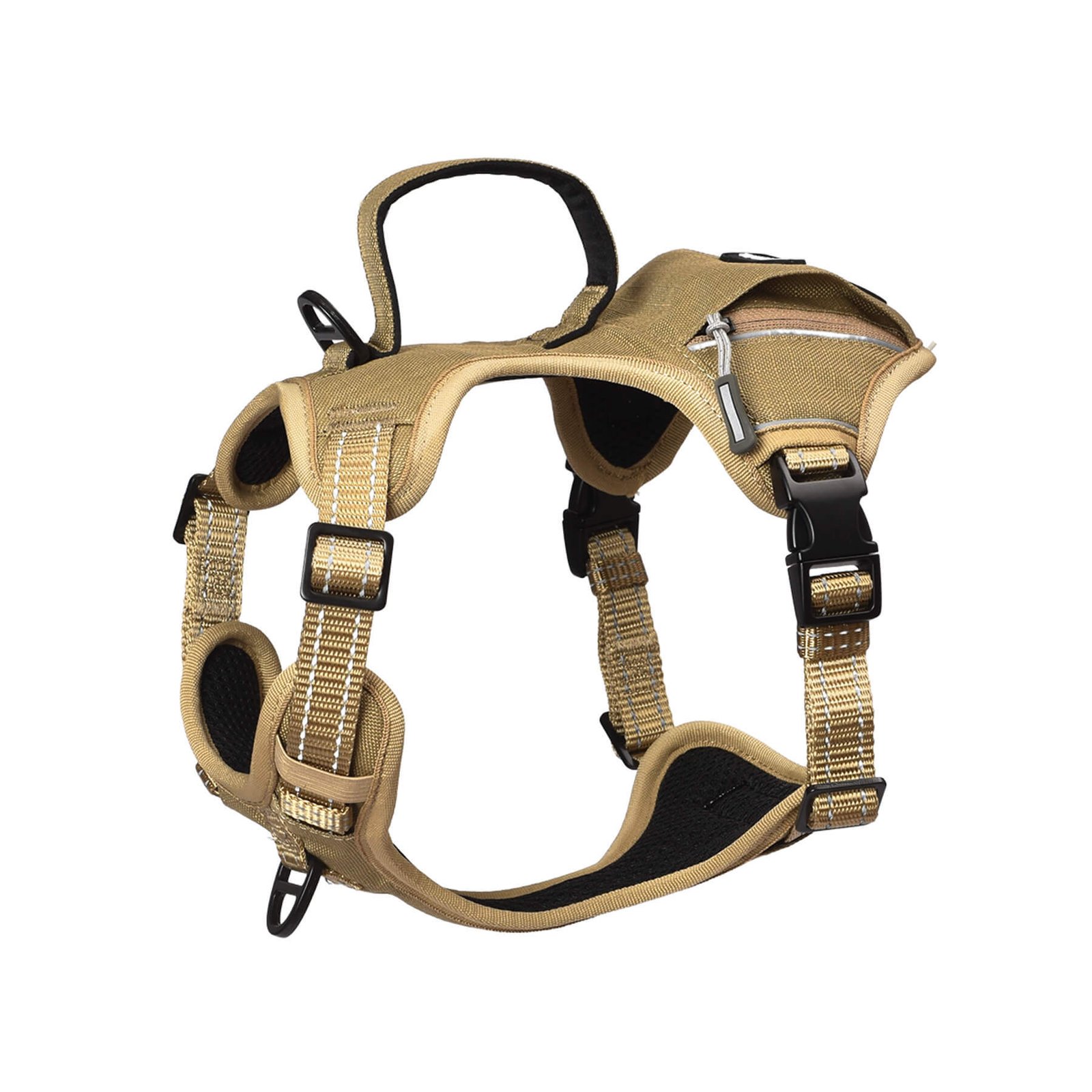 PETMARVEL High-Perfomance Tactical Dog Harness With Poop Bag Holder, No Pull Front Clip & Metal Buckles, Brown S - Image 3