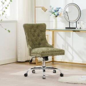 A&A Furniture Office Chair,Modern Chenille Upholstered Tufted Button Home Office Chair With Chrome Metal Base,Adjustable Desk Chair Swivel Office Chair Gree