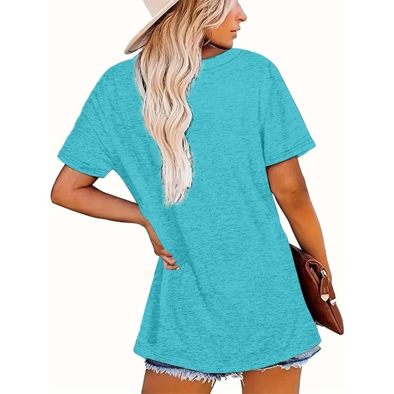 Women's V-Neck Short Sleeve Tee 'I'M TOO COOL' Slogan Print - Summer Casual Top - Image 2