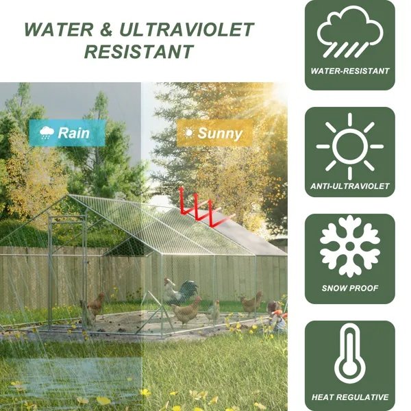 Large Metal Chicken Coop, Walk-in Chicken Run,Galvanized Wire Poultry Chicken Hen Pen Cage, Rabbits Duck Cages With Waterproof And Anti-Ultraviolet Cover For Outside 10 L X 20 W X 6.56 H - Image 4