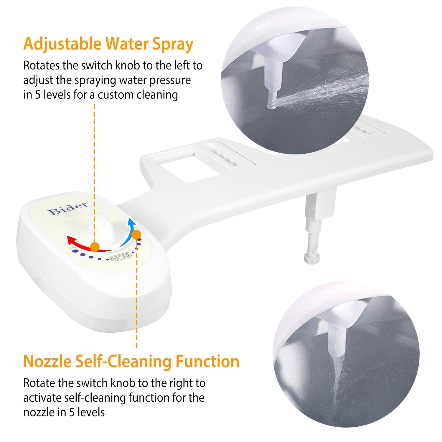 Bidet Water Spray No Electric Mechanical Bidet Toilet Seat Attachment Adjustable Water Pressure - Image 4