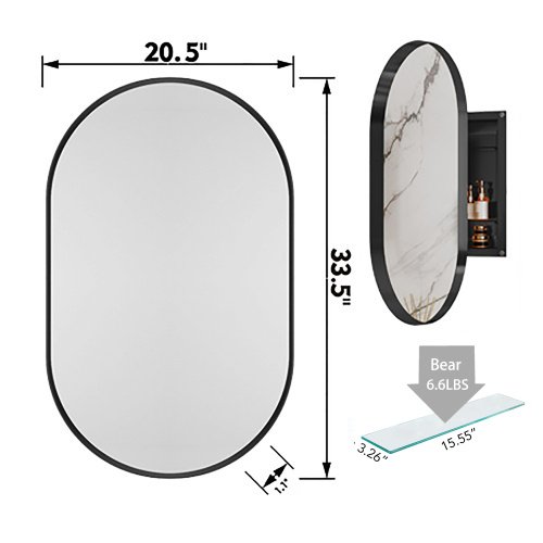 20x34 Inch Oval Recessed Metal Frame Bathroom Wall Cabinet With Mirror And Adjustable Shelves Unavailable Platforms- Temu - Image 3