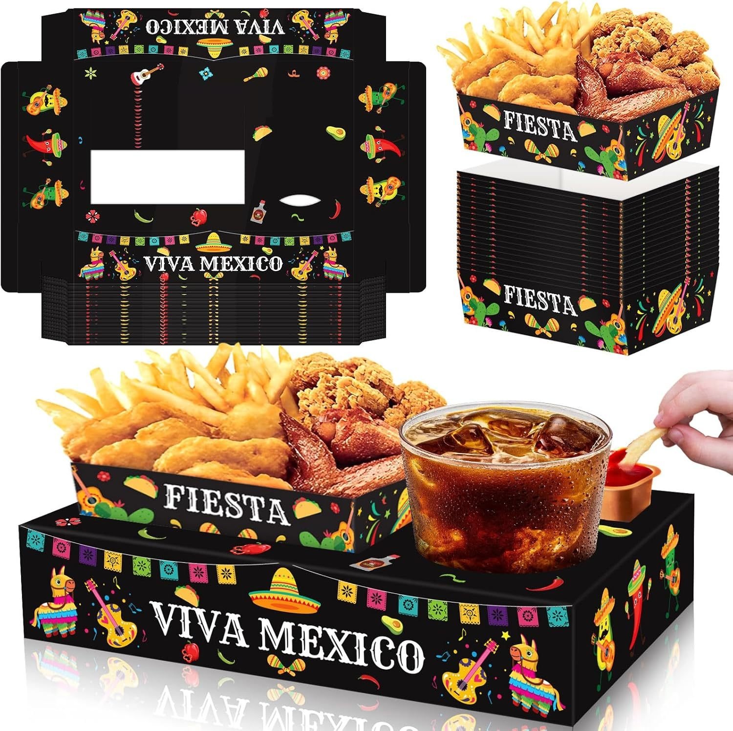 36Pcs Fiesta Movie Night Snack Trays Candy Popcorn French Fries Snack Trays Mexican Party Plates For Snacks Tray Cinco De Mayo Party Supplies Clearance
