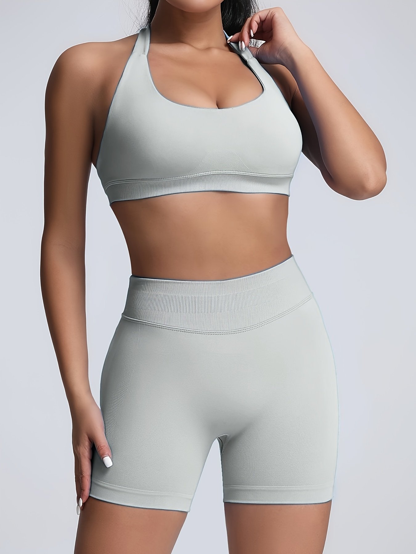 Women's Yoga Workout Set Sports Bra High-Waist Shorts Quick-Dry Breathable - Image 8