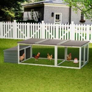 20.93ft Large Wooden Chicken Coop Outdoor Hen House With Nesting Box Weatherproof Asphalt Roof Walk In Poultry Cage With Secure Locks Metal Mesh Run For Farm Use