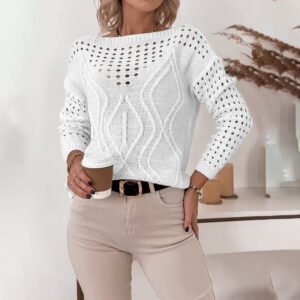 Women's Sweaters Casual Long Sleeve Crew Neck Lightweight Hollow Out Pullover Sweater Tops