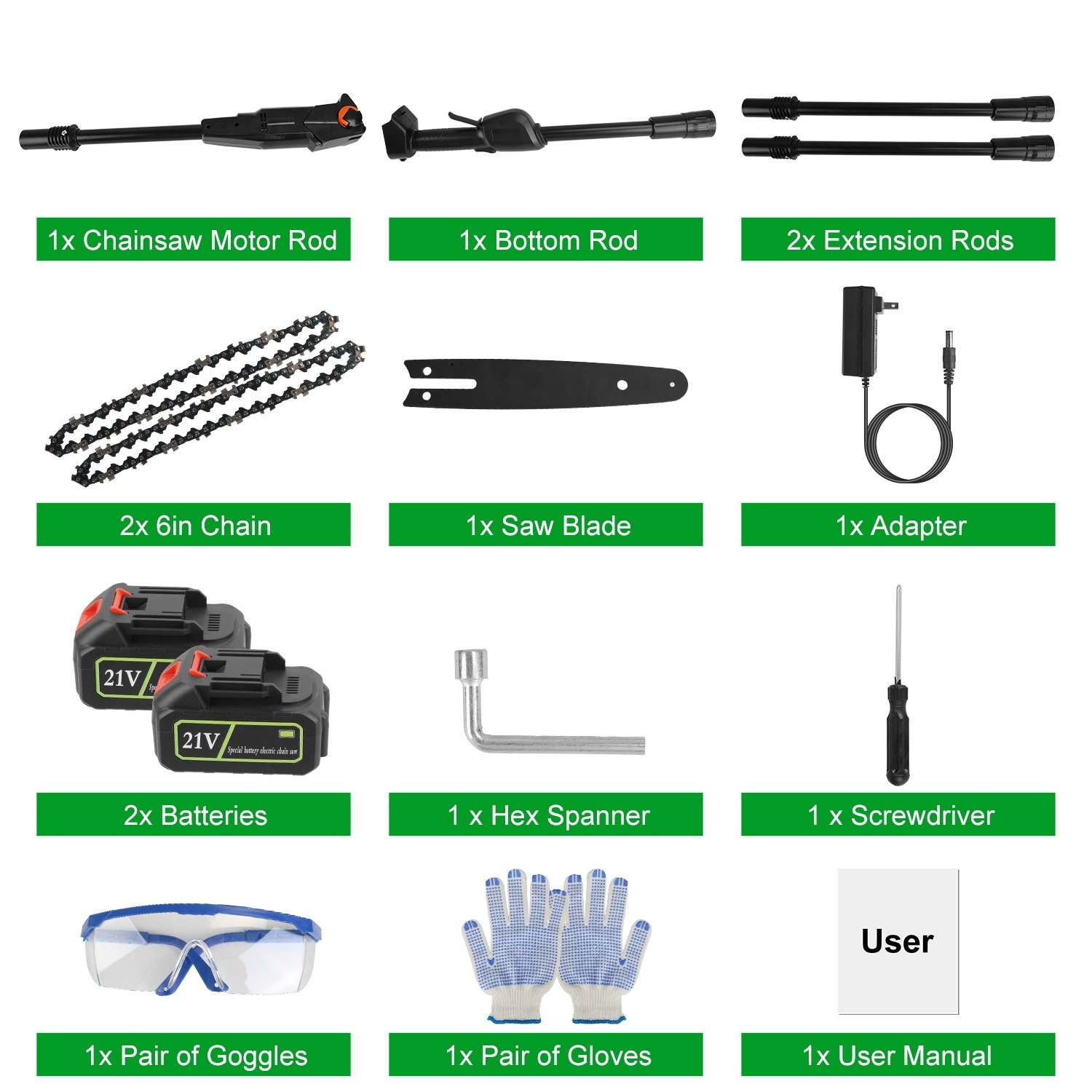 1Set 6in Cordless Pole Saw 7.4FT Maximum Extendable Length 35FT Per Second Speed Electric Pole Chainsaw 2Pcs 3.0Ah Batteries And Charger Included For Pruning Trimming Fedex Shipping - Image 3