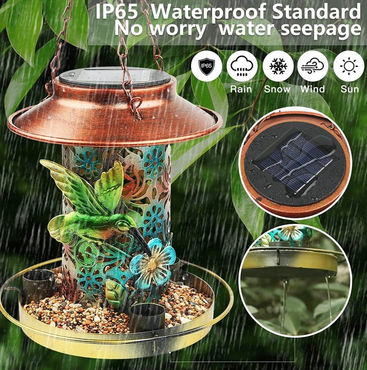 Solar Bird Feeder For Outdoors Hanging, Metal Wild Bird Feeder For Cardinals Solar Garden Lantern With S Hook As Gift For Bird Lovers - Image 4