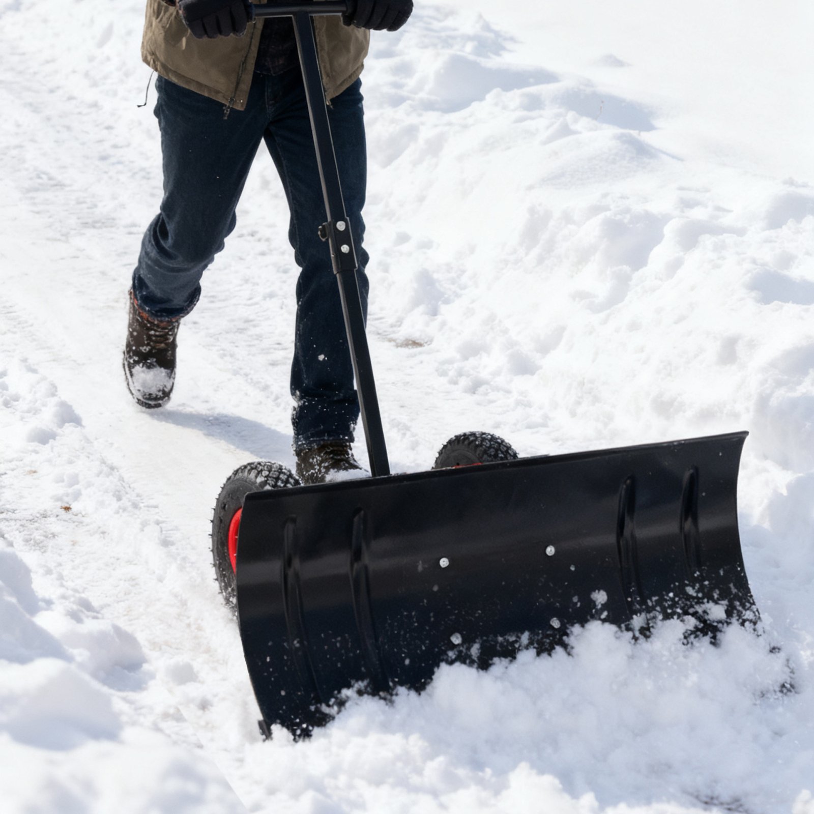 This 30-inch Wide, 15-inch High Metal Snowplow Features Two Wheels, Adjustable Handle Angle And Height For Easy Snow Removal, And An Ergonomic Single-pole Design Suitable For Driveways And Sidewalks. - Image 9