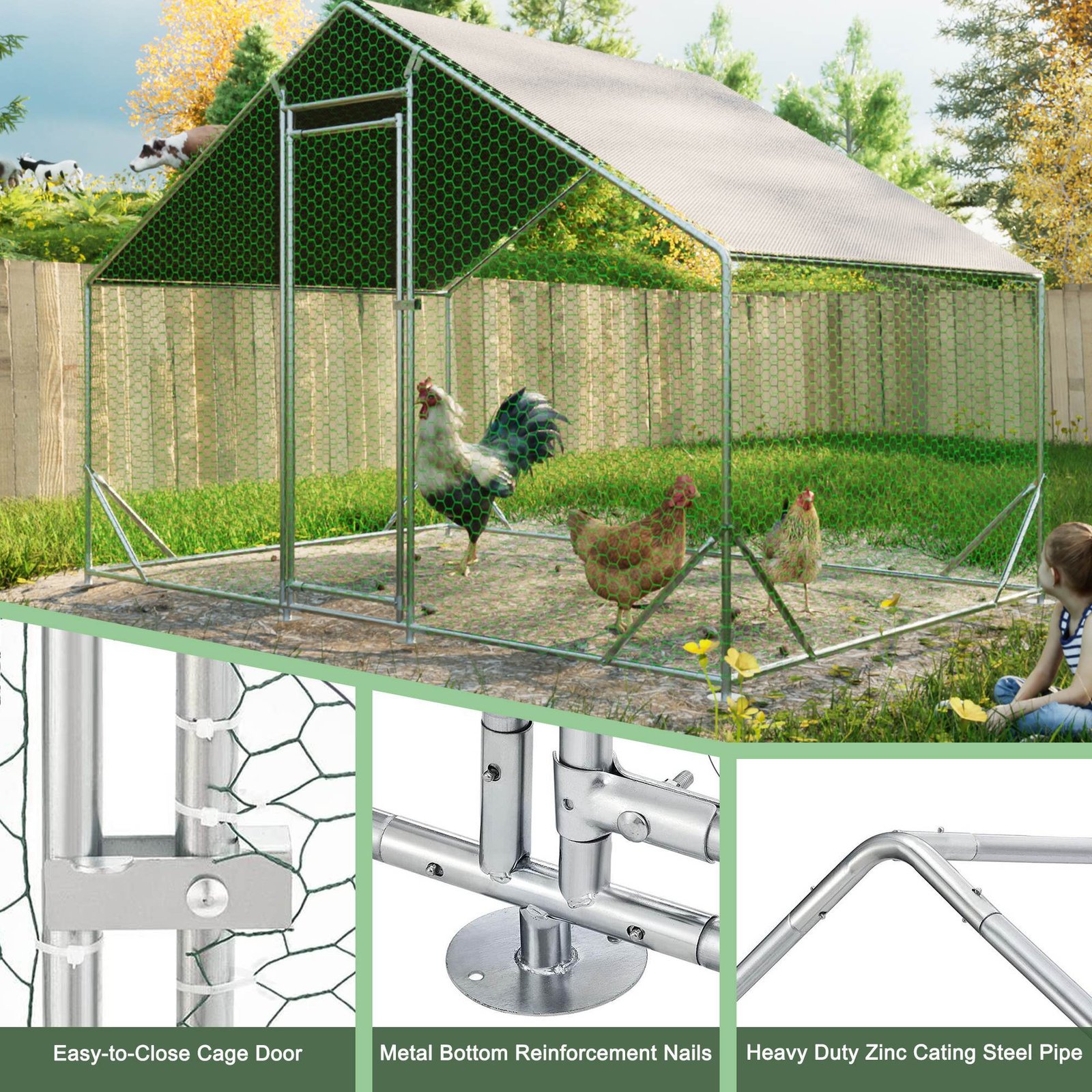 Large Metal Chicken Coop, Walk-in Chicken Run, Galvanized Wire Poultry Chicken Hen Pen Cage, Rabbits Duck Cages With Waterproof And Anti-Ultraviolet Cover For Outside - Image 6