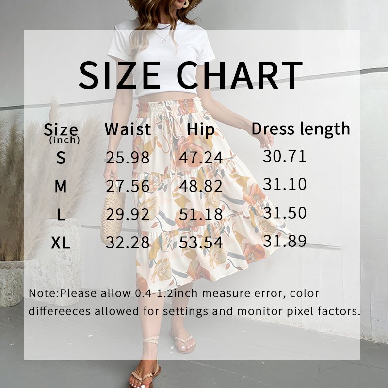 Women's Floral Tiered Midi Skirt Elastic Waist Dressy Casual A-line Flowy Boho Skirts - Image 9