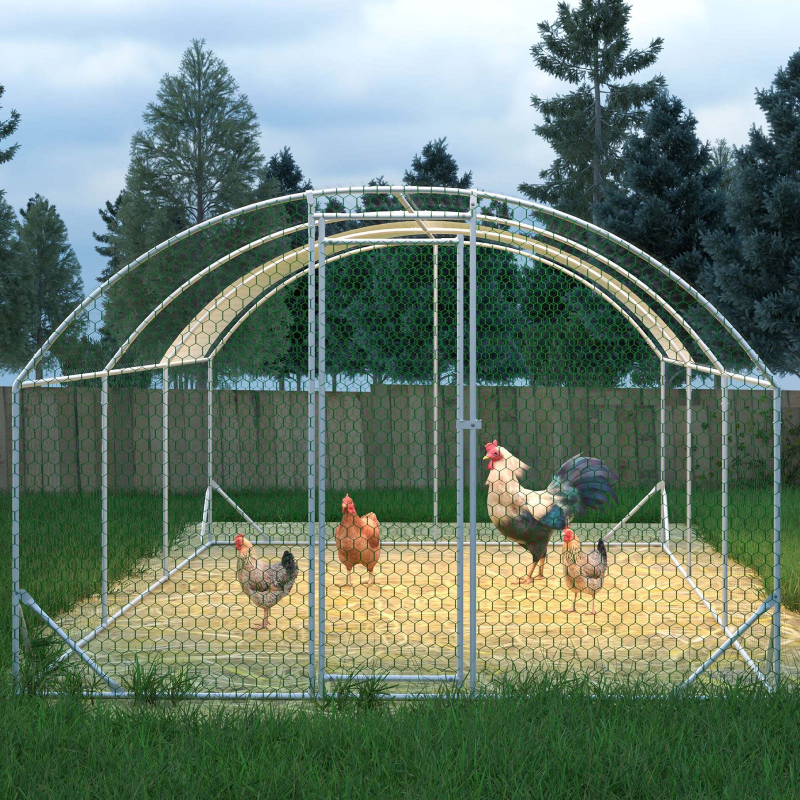 Large Chicken Coop Metal Chicken Run With Waterproof And Anti-UV Cover, Dome Shaped Walk-in Fence Cage Hen House For Outdoor And Yard Farm, 9.84 X 19.68 X 6.56 Ft - Image 9