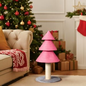 31.5in Christmas Tree Cat Scratcher, Cat Scratching Post For Indoor Cats, Large Sisal Cat Scratching Tree Cat Scratch Tower,-Pink