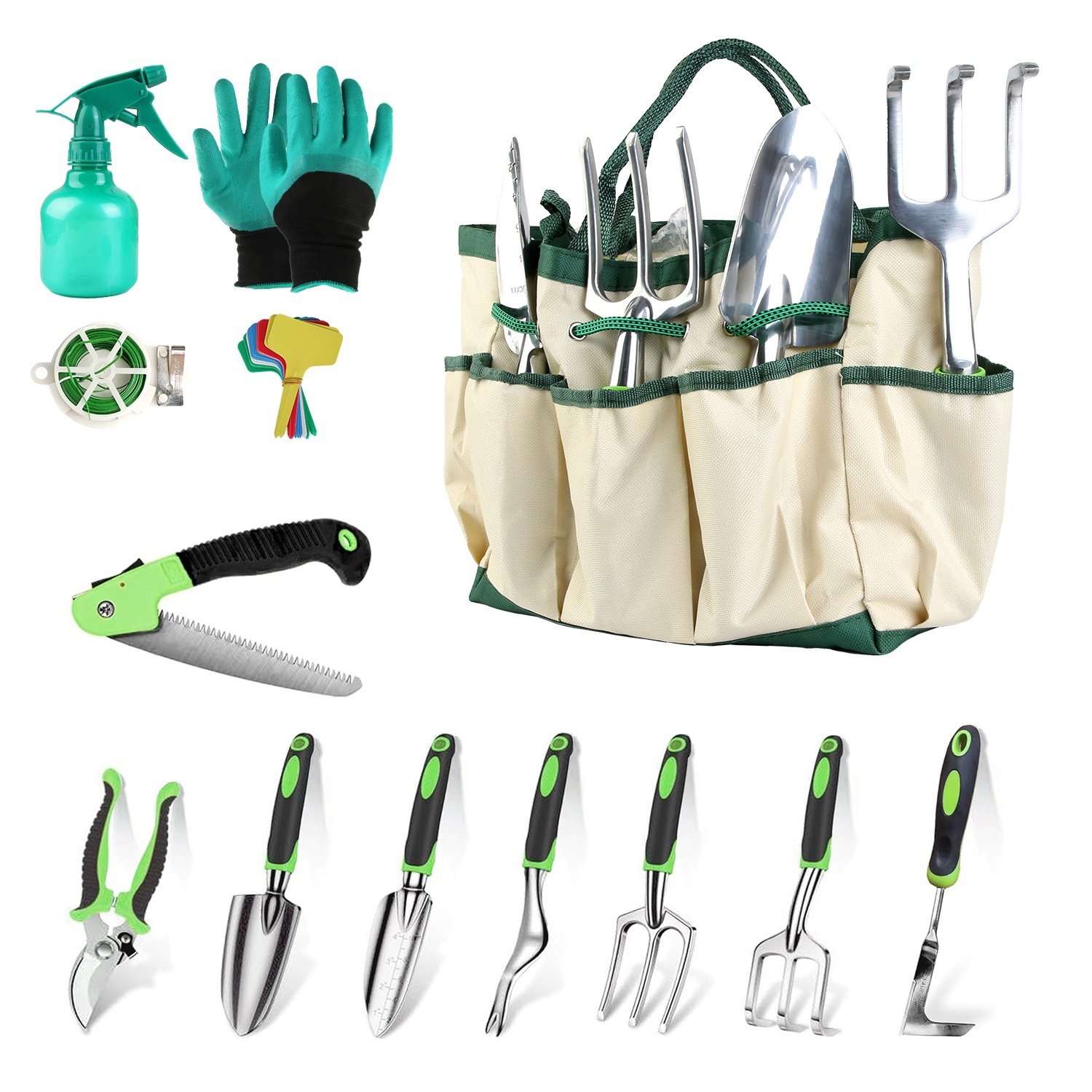 13Pcs Garden Tool Set Aluminum Alloy Gardening Hand Tools Starter Kit With Garden Bag Heavy Duty Outdoor Hand Tools With Non-Slip Ergonomic Handle For Plant Gardening - Image 2