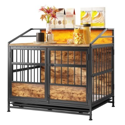 Multi-function Furniture Style Dog Crates With Storage, Dog Crate Furniture Large Wooden Dog Kennel With Double Doors, For Large Medium Dog Indoor, Brown - Image 2