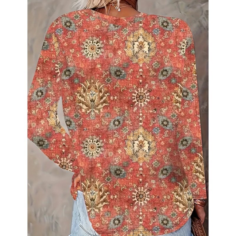 Womens Trendy Long Sleeve Tee Shirts Casual Loose Geometric Print Fall Tops - Image 2