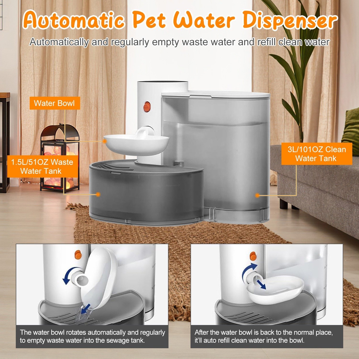 1Pc Smart Pet Water Fountain Automatic Cat Water Dispenser 3L Cordless Rechargeable Dog Water Fountain Self-Refill With 3 Adjustable Volume 3 Time Intervals Touch Control - Image 8