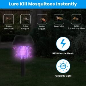 Solar Mosquito Zapper 4-Pack Dual Purple UV & White LED Modes, 532 V Electric Shock, Auto On Off, 800 MAh Rechargeable Battery, Waterproof Torch For Yard, Garden, Patio