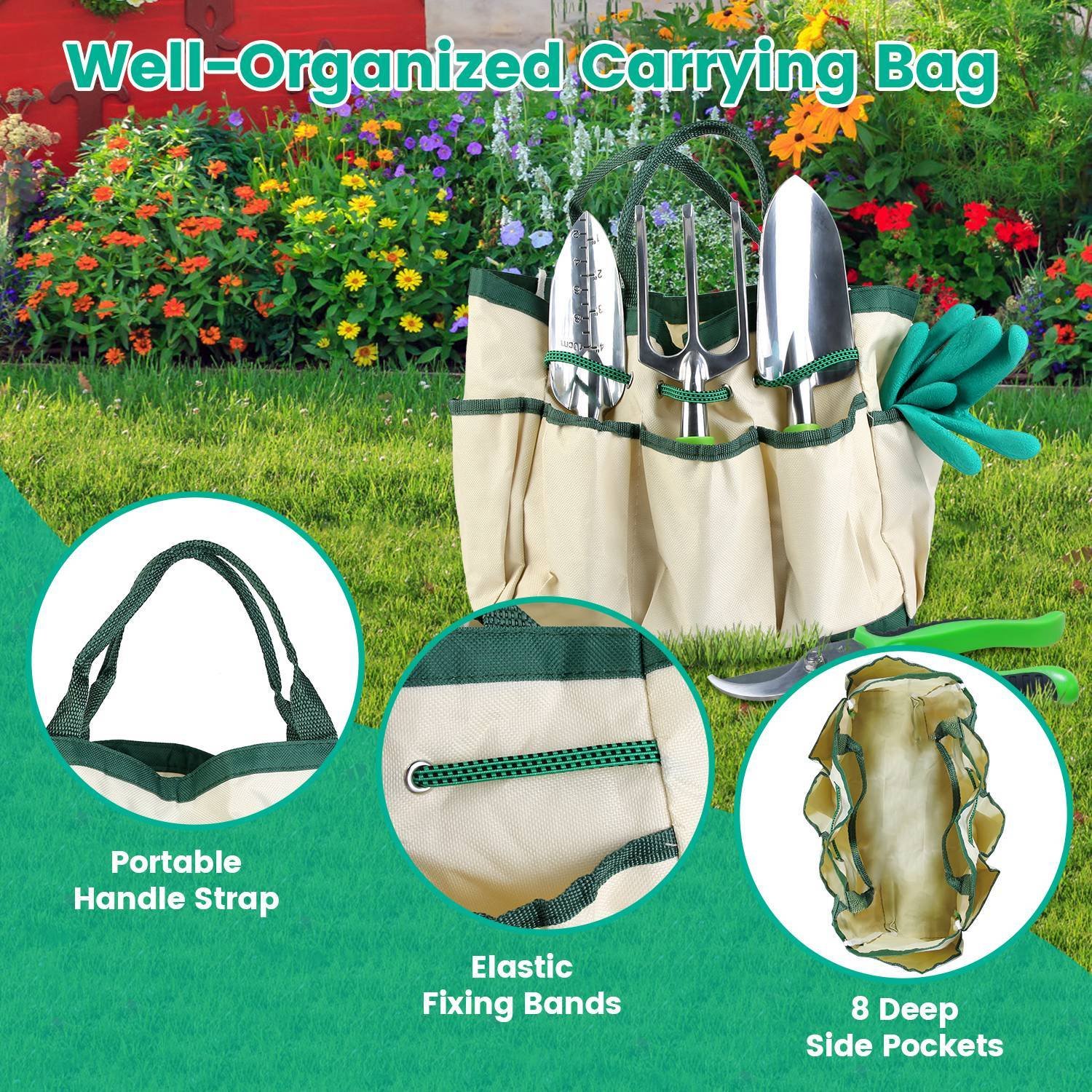 13Pcs Garden Tool Set Aluminum Alloy Gardening Hand Tools Starter Kit With Garden Bag Heavy Duty Outdoor Hand Tools With Non-Slip Ergonomic Handle For Plant Gardening - Image 6