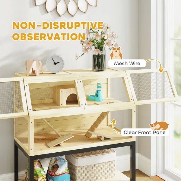 Hamster Cage On Wheels W Storage Shelf, Seesaws, Water Bottle, Hut & Ramps, For Dwarf, Gerbil, Syrian Hamster, Mouse - Image 2