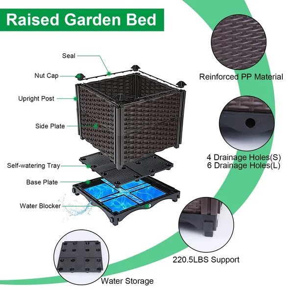Raised Garden Bed Plant Growth Box With Self-watering System For Garden Patio Balcony Elevated Planter Box For Flowers Vegetables Herbs - Image 4
