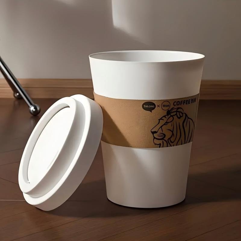 2025 New Elegant Lion Theme Coffee Cup Trash Can Deodorizing Push-On Lid Black And White Odor Resistance High Aesthetic Large Capacity - Image 10