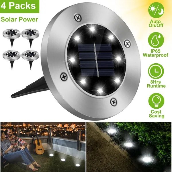 4Pcs Solar Powered Ground Light Outdoor IP65 Waterproof Buried