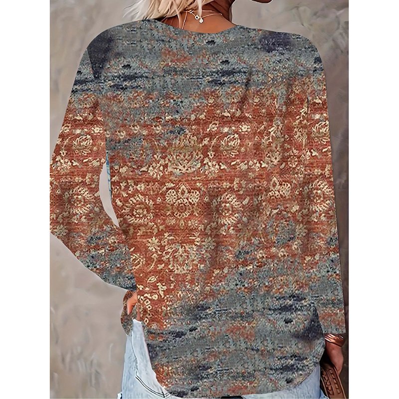 Women's Fashion Allover Print Long Sleeve T-Shirt, Soft Crew Neck Casual Tee - Image 3