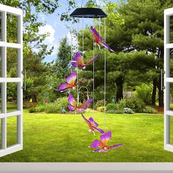 1PC Solar Butterfly Wind Chimes Light, Outdoor Purple Butterfly Wind Chimes, Decorative Color Chang - Image 8